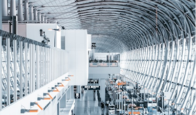 Passenger seated at airport lounge